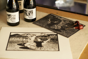 Linocuts by Shana James for Journey Wines Labels