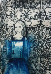 Internal External (with William Morris Wallpaper ) Intaglio Drypoint by Shana James